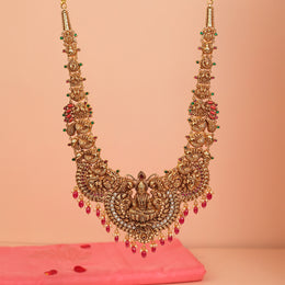 Nature-Inspired Silver Haaram with Elephant, Peacock, and Leaf Detailing