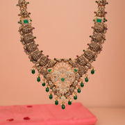 Antique Long Silver Haaram with Divine Lakshmi Devi Detailing