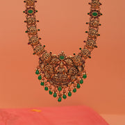 Sleek Antique Silver Lakshmi Devi Haaram with Peacock Detailing