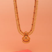 Temple Silver Kalash Design Haaram with Leaf Pendant