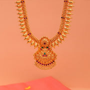 Temple Silver Kalash Design Haaram with Leaf Pendant