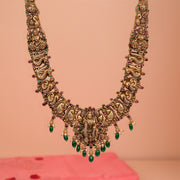 Sleek and Long Silver Haaram with Lakshmi Devi Detail