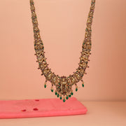 Sleek and Long Silver Haaram with Lakshmi Devi Detail