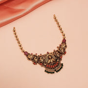 Antique Silver Peacock Necklace with Coral Stones