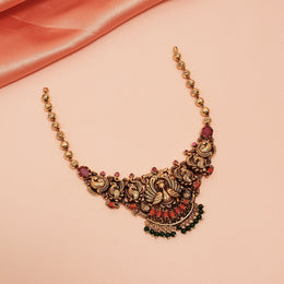 Antique Silver Peacock Necklace with Coral Stones