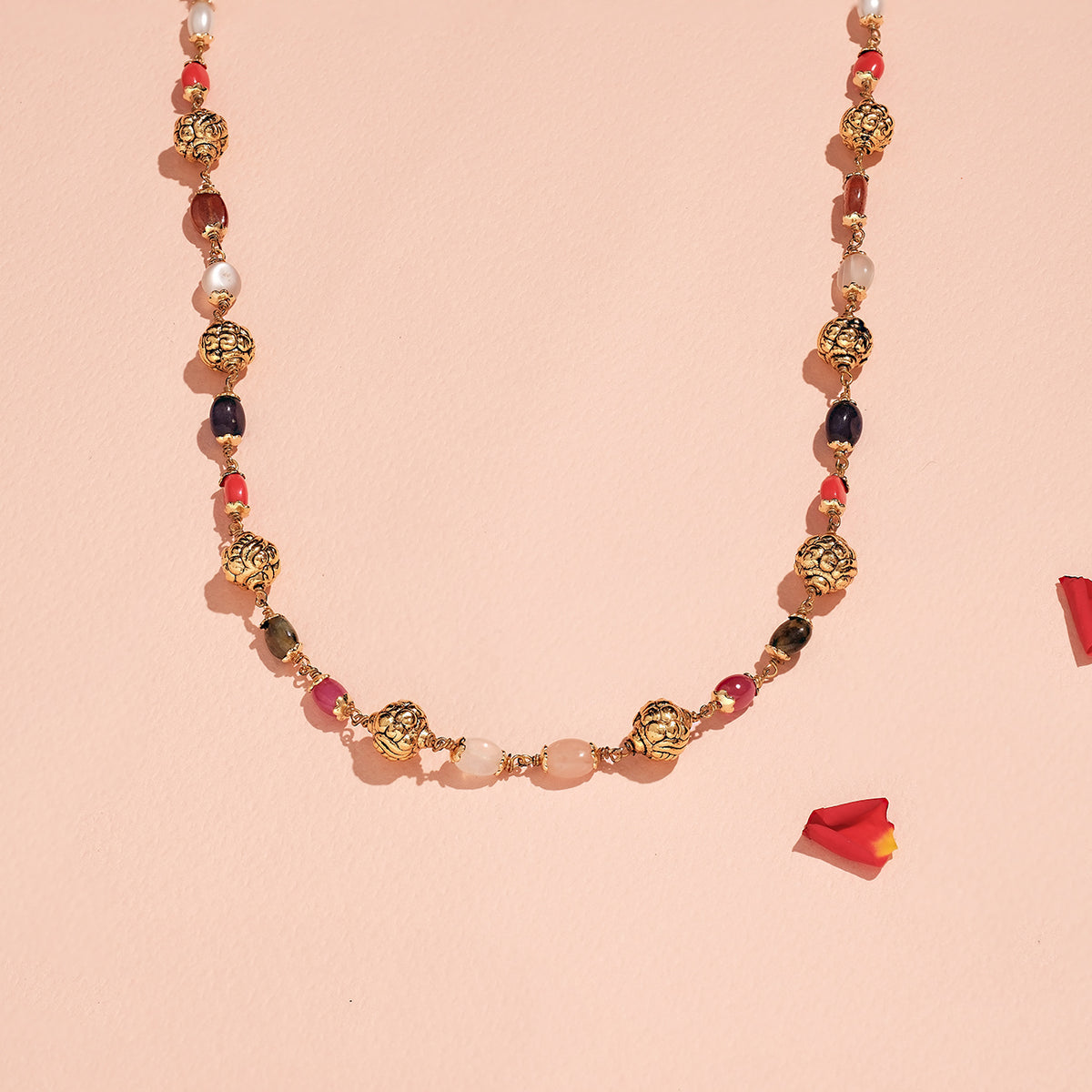 Elite Silver Mala with Nakshi Beads & Multi-Colour Stones – Padmam