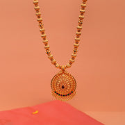 Temple Silver Beads Haaram with Floral and Leaf Pendant