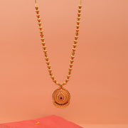 Temple Silver Beads Haaram with Floral and Leaf Pendant