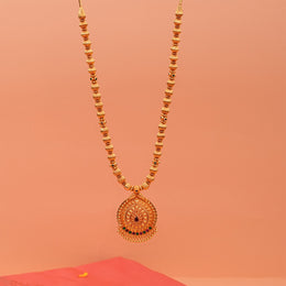 Temple Silver Beads Haaram with Floral and Leaf Pendant