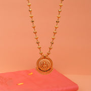 Divine Temple Silver Beaded Haaram with Lakshmi Pendant