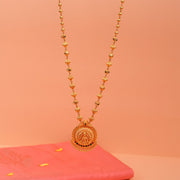 Divine Temple Silver Beaded Haaram with Lakshmi Pendant