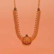 Temple Silver Leaf Design Haaram with Floral and Peacock Pendant