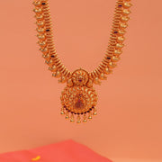Temple Silver Mango Haaram with Floral Pendant