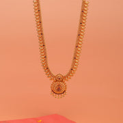 Temple Silver Mango Haaram with Floral Pendant