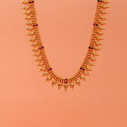 Temple Silver Beaded Haaram with Leaf Design