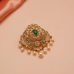 Elite Silver Stone Studded Jada with Pearl Hangings