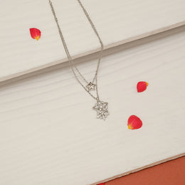 Stepped Silver Chain with Star and Floral Pendants