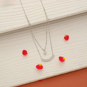 Sleek Two Layered Silver Chain with CZ Pendants