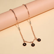 Silver Link Design Chain with Rose Gold Finish and Black Enamel Pendant