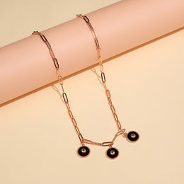 Silver Link Design Chain with Rose Gold Finish and Black Enamel Pendant