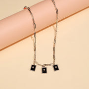 Silver Link Design Chain with Stone Pendants