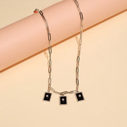 Silver Link Design Chain with Stone Pendants