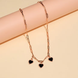 Silver Link Design Chain with Heart Pendants