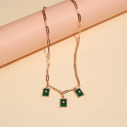 Silver Link Design Chain with Green Rectangle Pendants