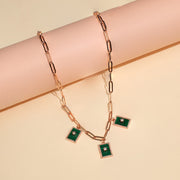 Silver Link Design Chain with Green Rectangle Pendants
