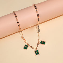 Silver Link Design Chain with Green Rectangle Pendants