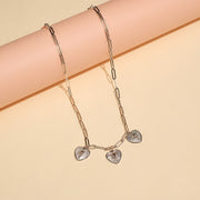 Silver Link Design Chain with Heart and Rose Pendants