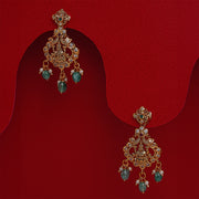Divine Silver Lakshmi Devi Earrings with Green Stone Hangings