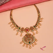 Silver Lakshmi Devi Kante Necklace with Pearl Hangings