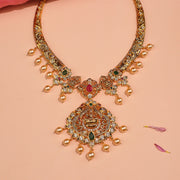 Silver Lakshmi Devi Kante Necklace with Pearl Hangings