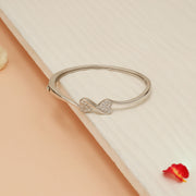 Trendy Silver Kada with Twin Heart CZ Design