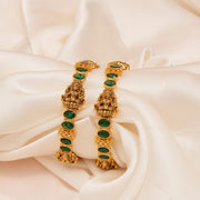 Antique Lakshmi Devi Silver Bangles with Green Stones