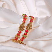 Magnificent Silver Lakshmi Motifs Bnagles with Coral Highlights