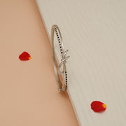 Trendy Silver Kada with Bow Style & Black Stone Highlights
