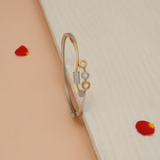 Stylish Silver Kada with CZs & Geometric Design