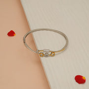 Stylish Silver Kada with CZs & Geometric Design