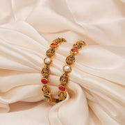 Antique Silver Lakshmi Devi Bangles with Corals