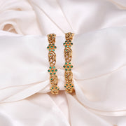 Nature Inspired Peacock Design Silver Bnagles with Green Stones