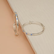 Adjustable Silver Bangles for Kids with Blue Floral Enamel