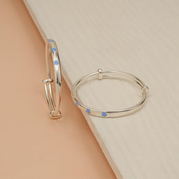 Adjustable Silver Bangles for Kids with Blue Floral Enamel