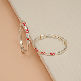Adjustable Silver Bangles for Kids with Heart Design