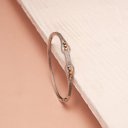 Trendy Silver Kada with Rose Gold Finish & CZ Highlights