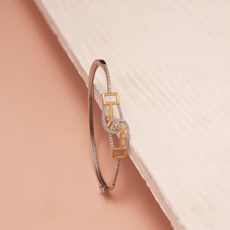 Contemporary Silver Kada with CZ Geometric Design