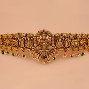 Antique Silver Lakshmi Devi Vaddanam with Pearl & Stone Drops