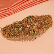 Enchanting Lakshmi Silver Vaddanam with Corals & Green Stone Highlights