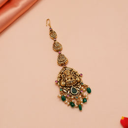 Bridal Antique Silver Maang Tikka with Lakshmi Devi Motif